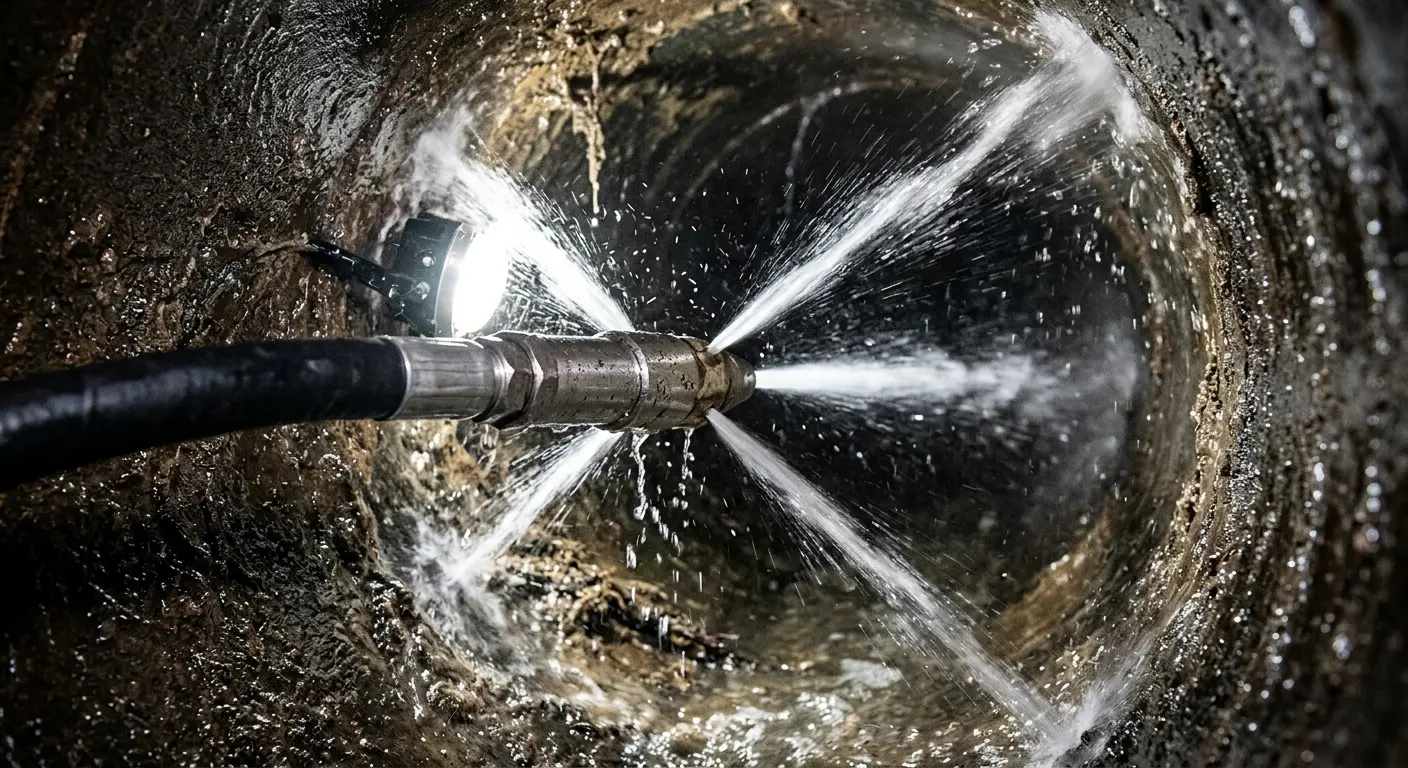 High-pressure hydro jetting nozzle cleaning sewer pipe for Storm Drain Cleaning in Rawlins